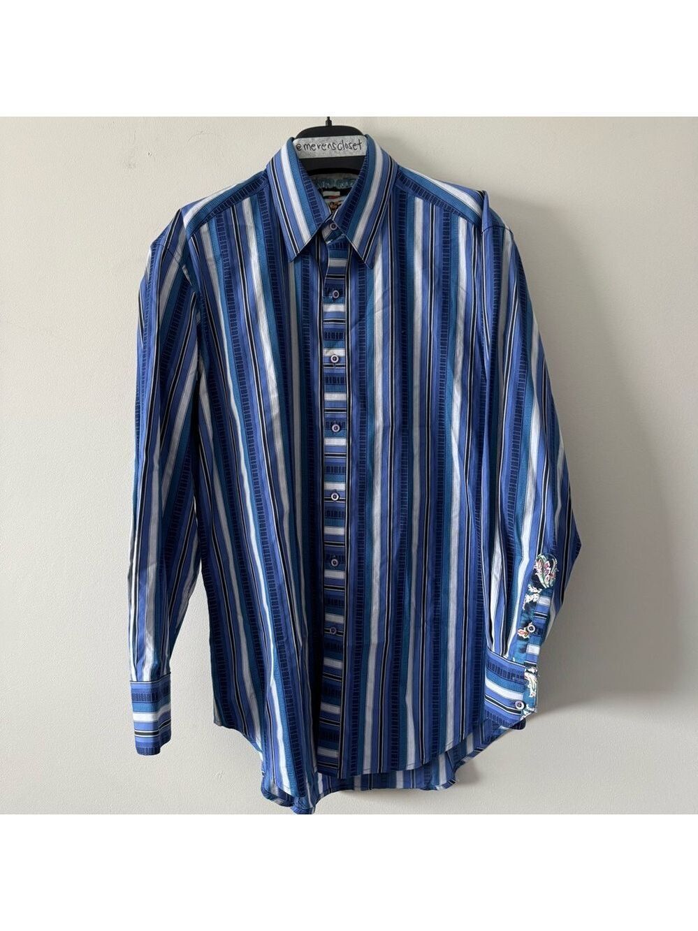 Robert Graham Blue and White Striped Shirt